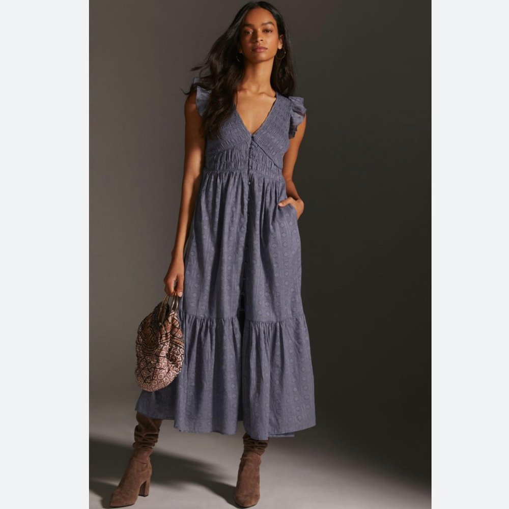 Anthropologie The Peregrine Midi Dress in Slate Blue Size Extra Large XL NWT